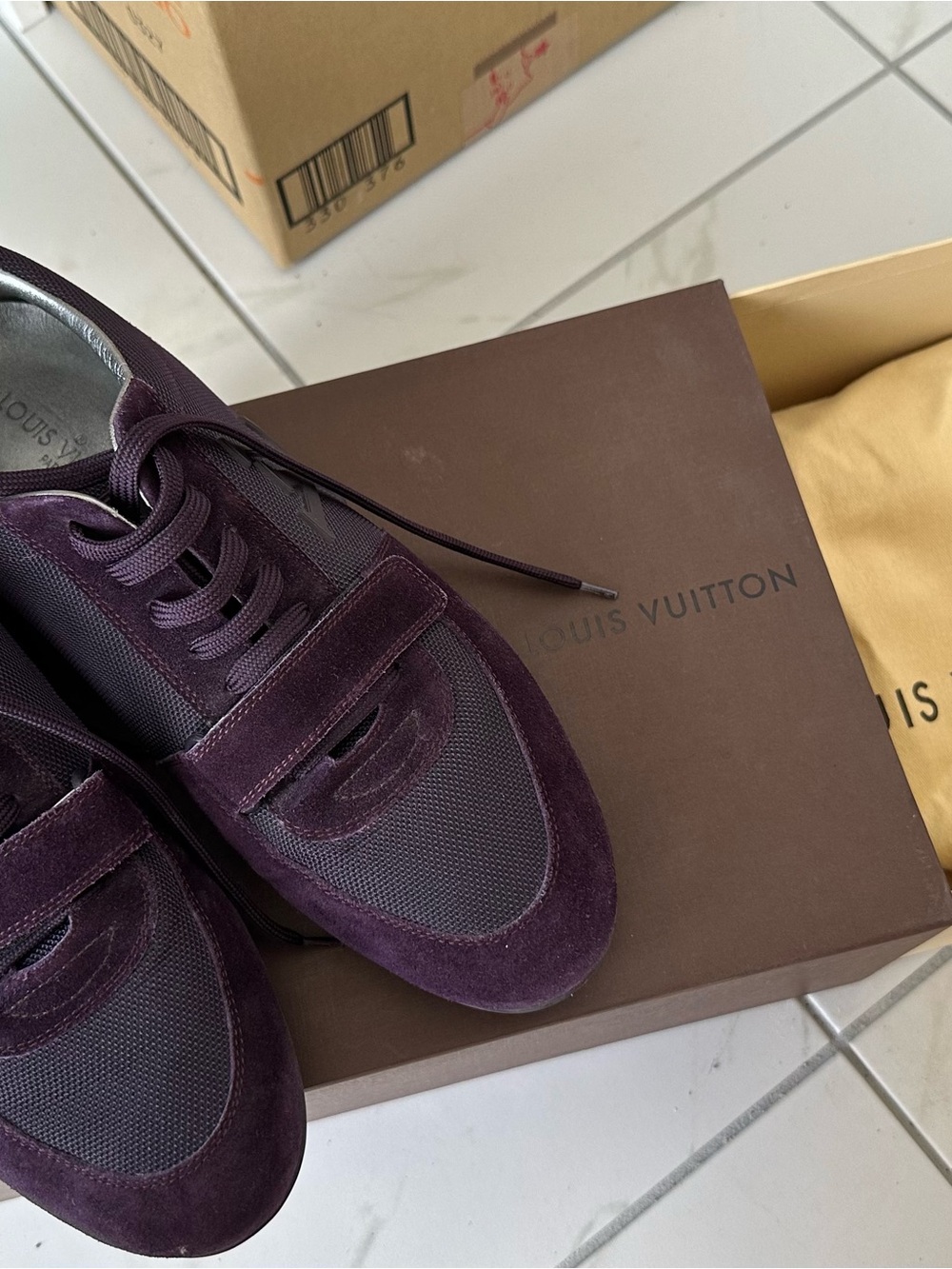 Louis Vuitton Men’s Suede & Mesh Sneakers — Plum US8.5